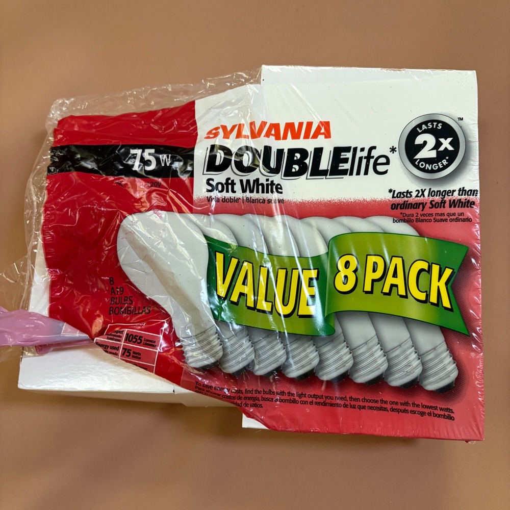 Sylvania Double Life 75W Soft White A19 Incandescent Light Bulbs 6 Pack 1055lm